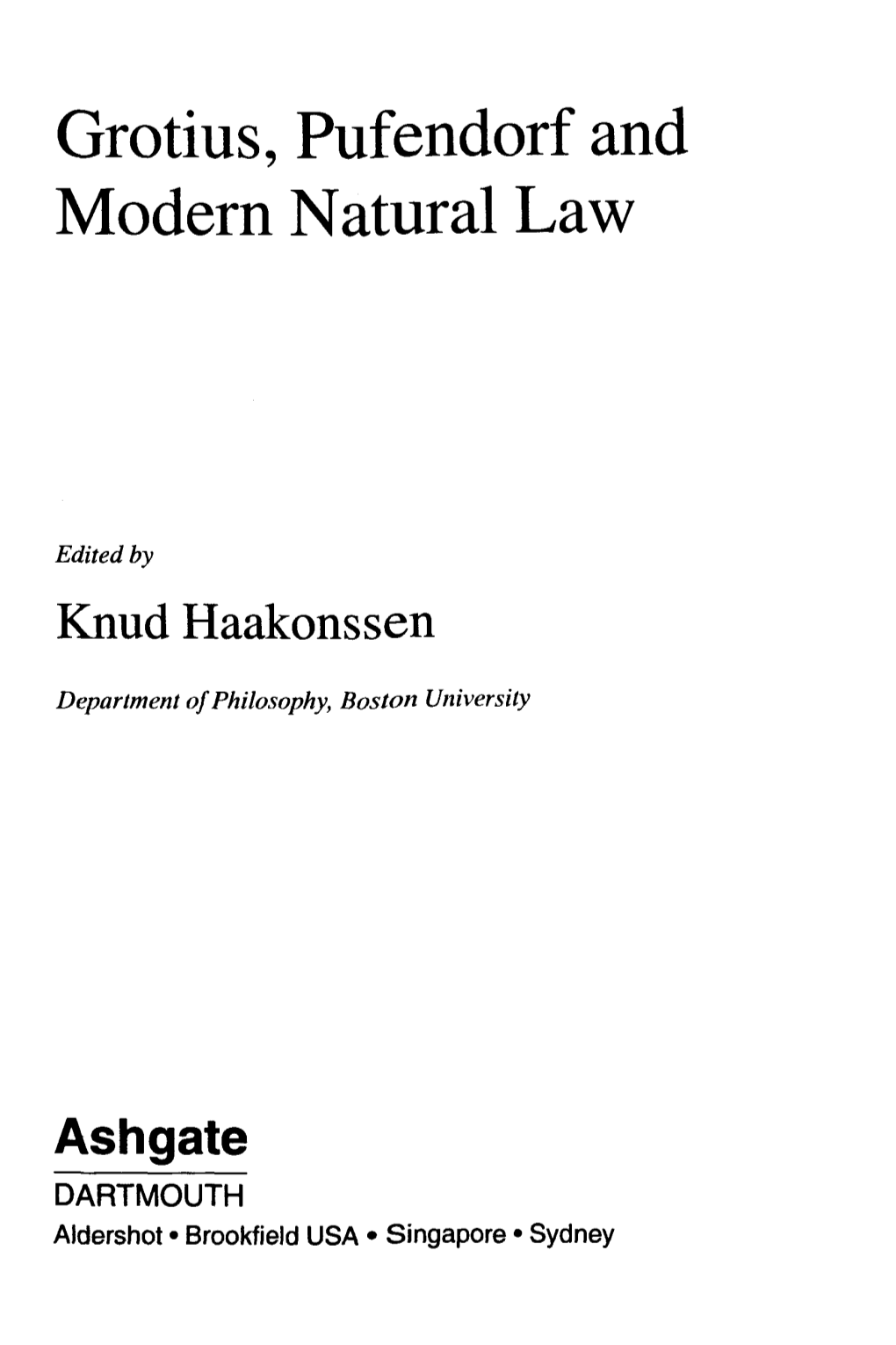 Grotius, Pufendorf and Modern Natural Law