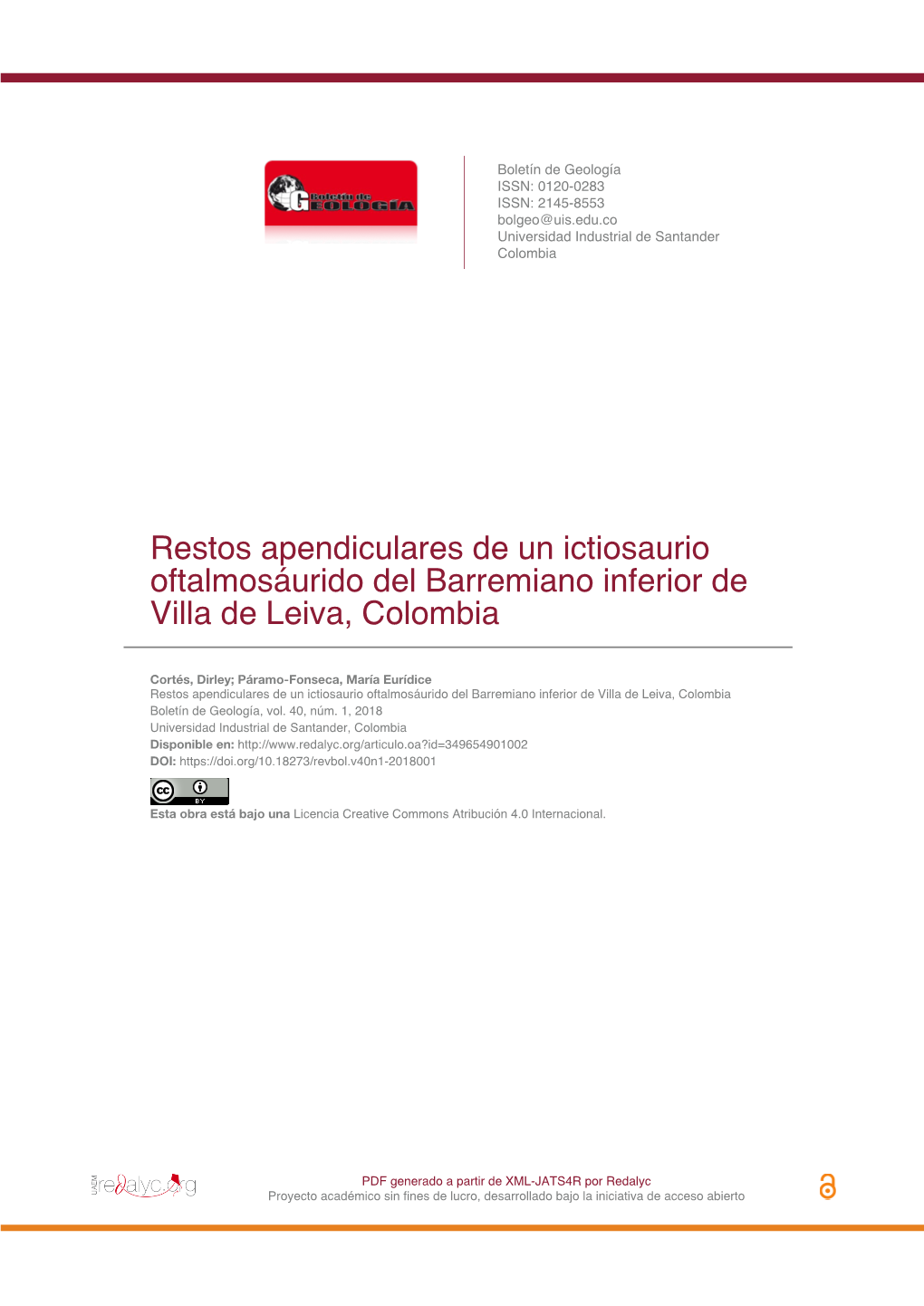 Restos Apendiculares De Un Ictiosaurio Oftalmosáurido Del Barremiano Inferior De Villa De Leiva, Colombia