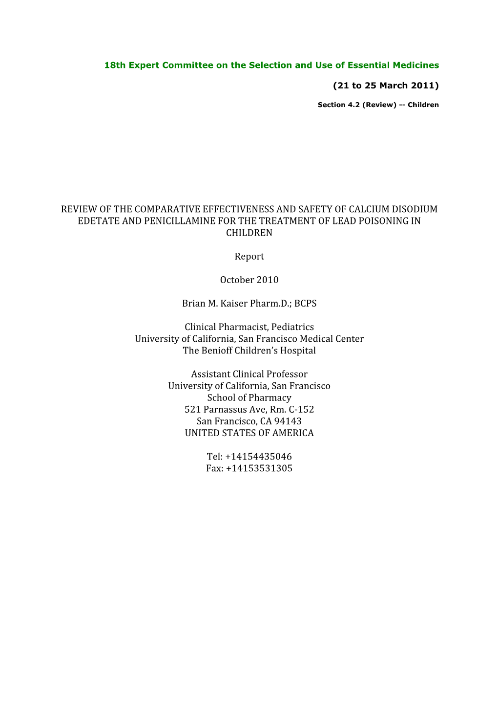 Review of the Comparative Effectiveness and Safety of Calcium Disodium Edetate and Penicillamine for the Treatment of Lead Poisoning in Children