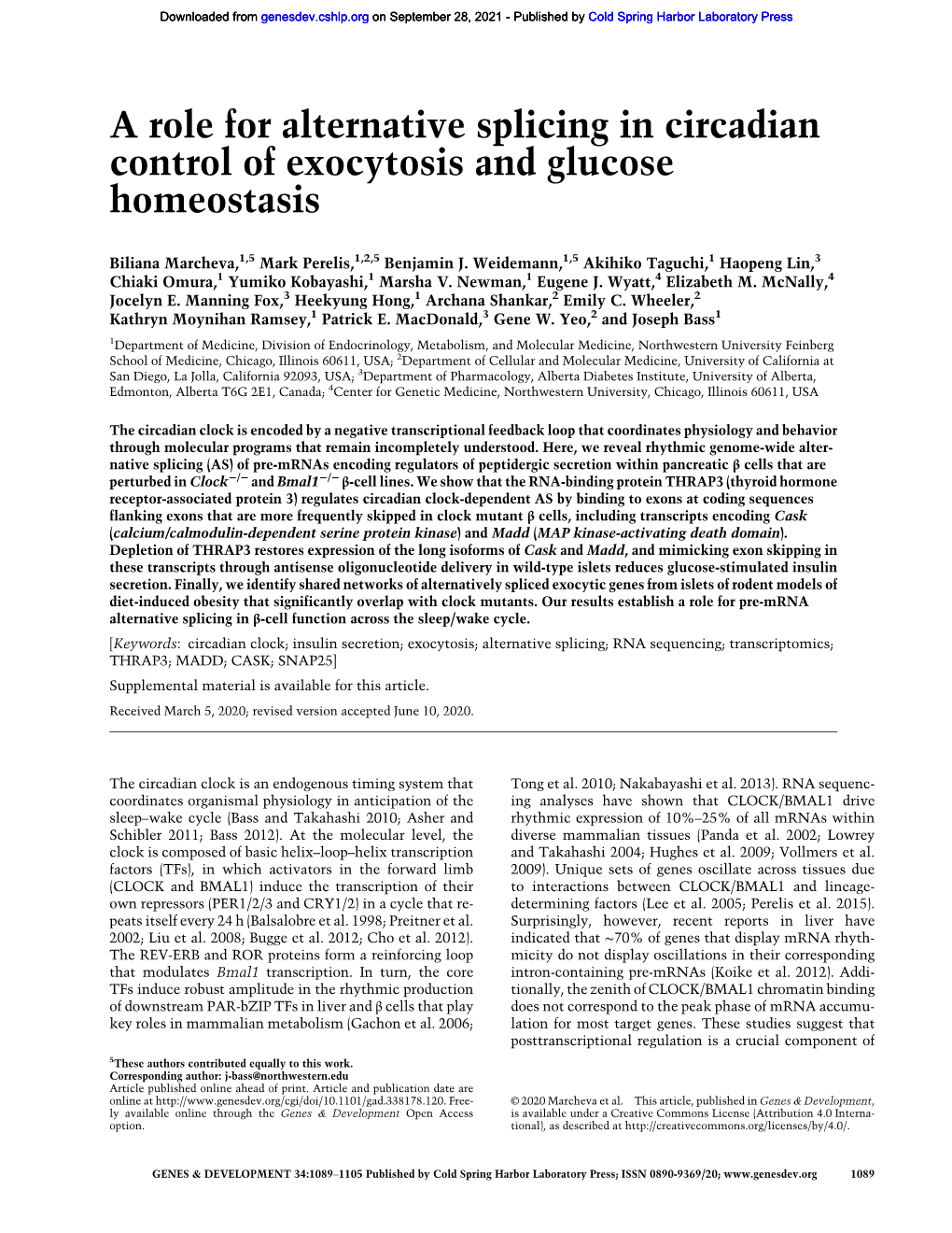 A Role for Alternative Splicing in Circadian Control of Exocytosis and Glucose Homeostasis