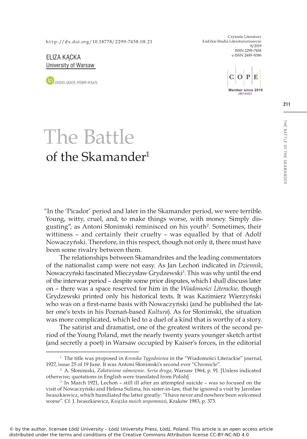 THE BATTLE of the SKAMANDER the of BATTLE the the Battle of the Skamander1