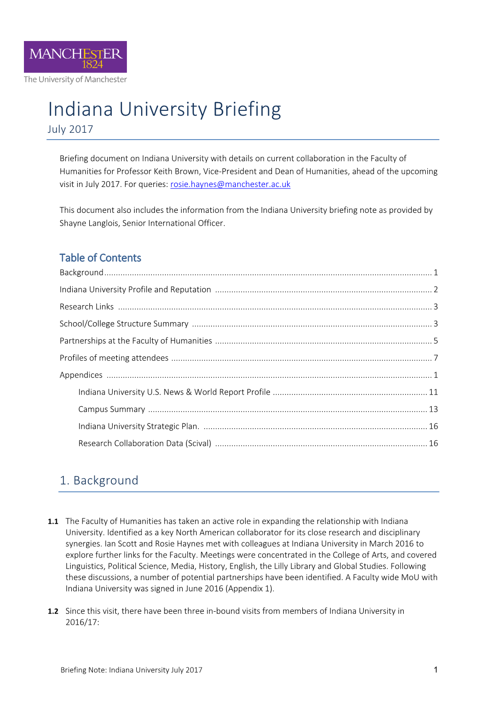Indiana University Briefing July 2017