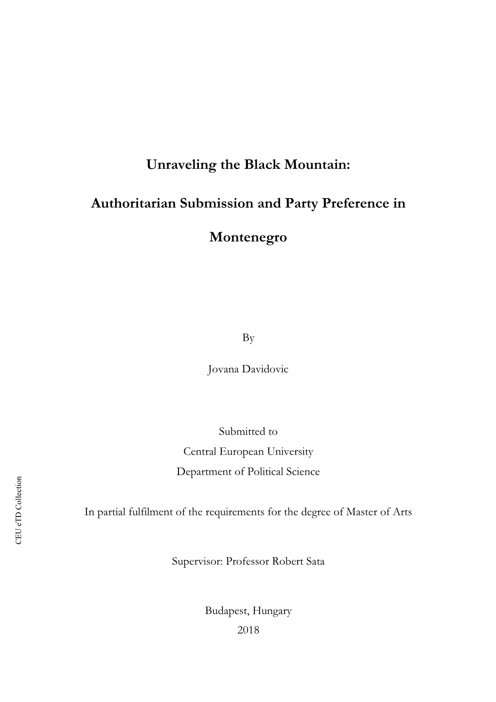 Authoritarian Submission and Party Preference in Montenegro