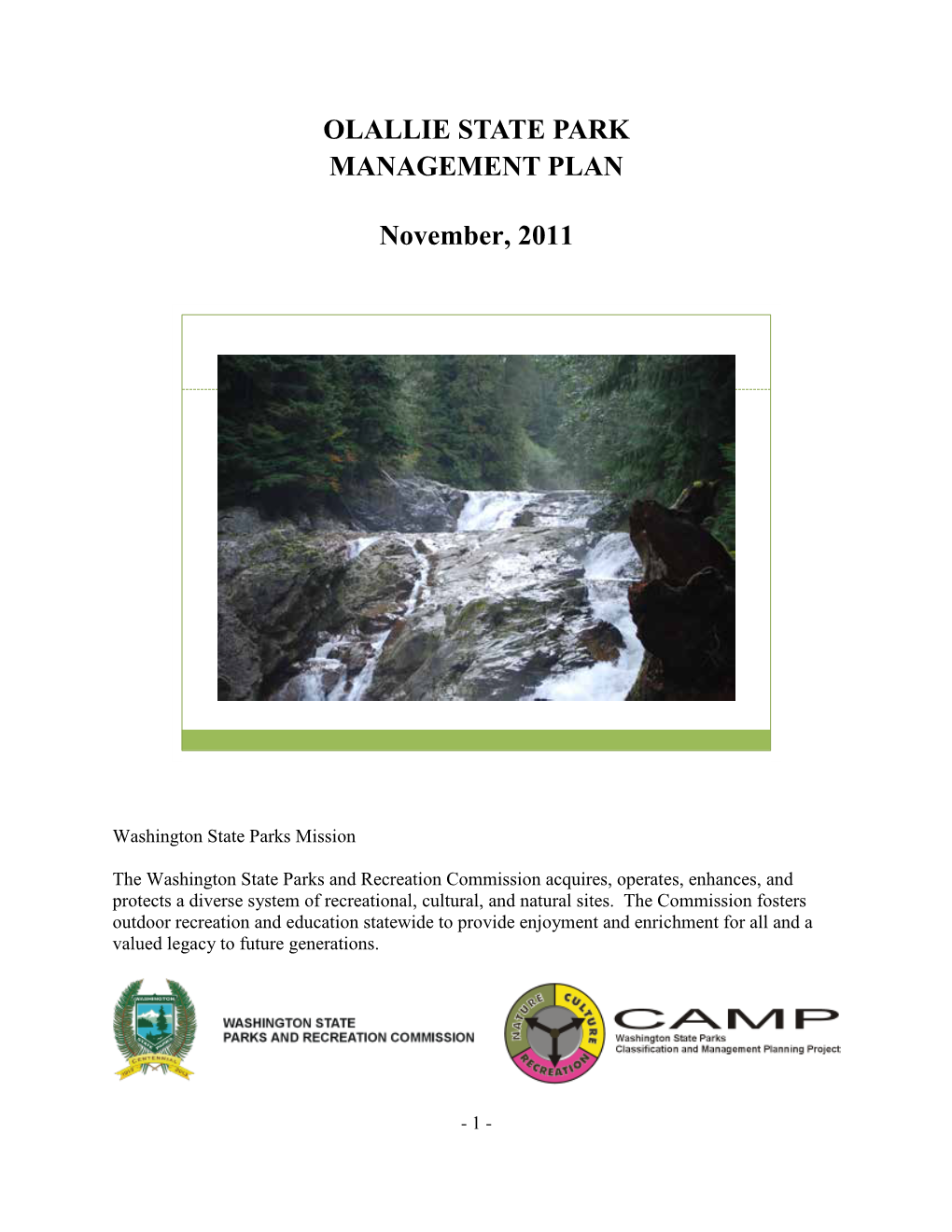 OLALLIE STATE PARK MANAGEMENT PLAN November