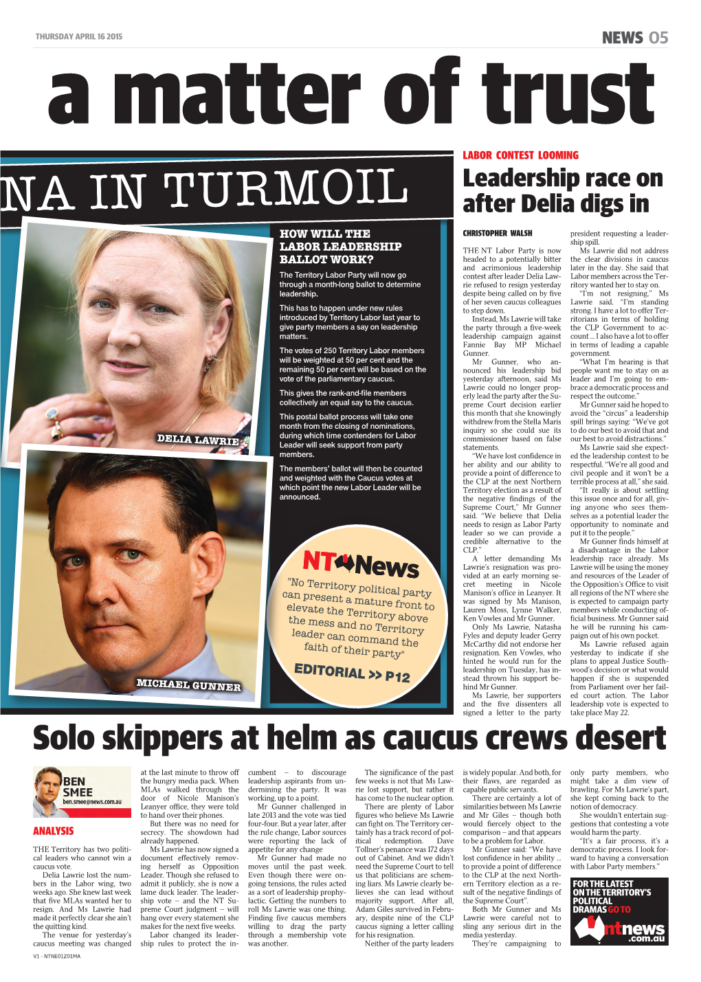 ICAL ARENA in TURMOIL After Delia Digs in HOW WILL the CHRISTOPHER WALSH President Requesting a Leader- Ship Spill