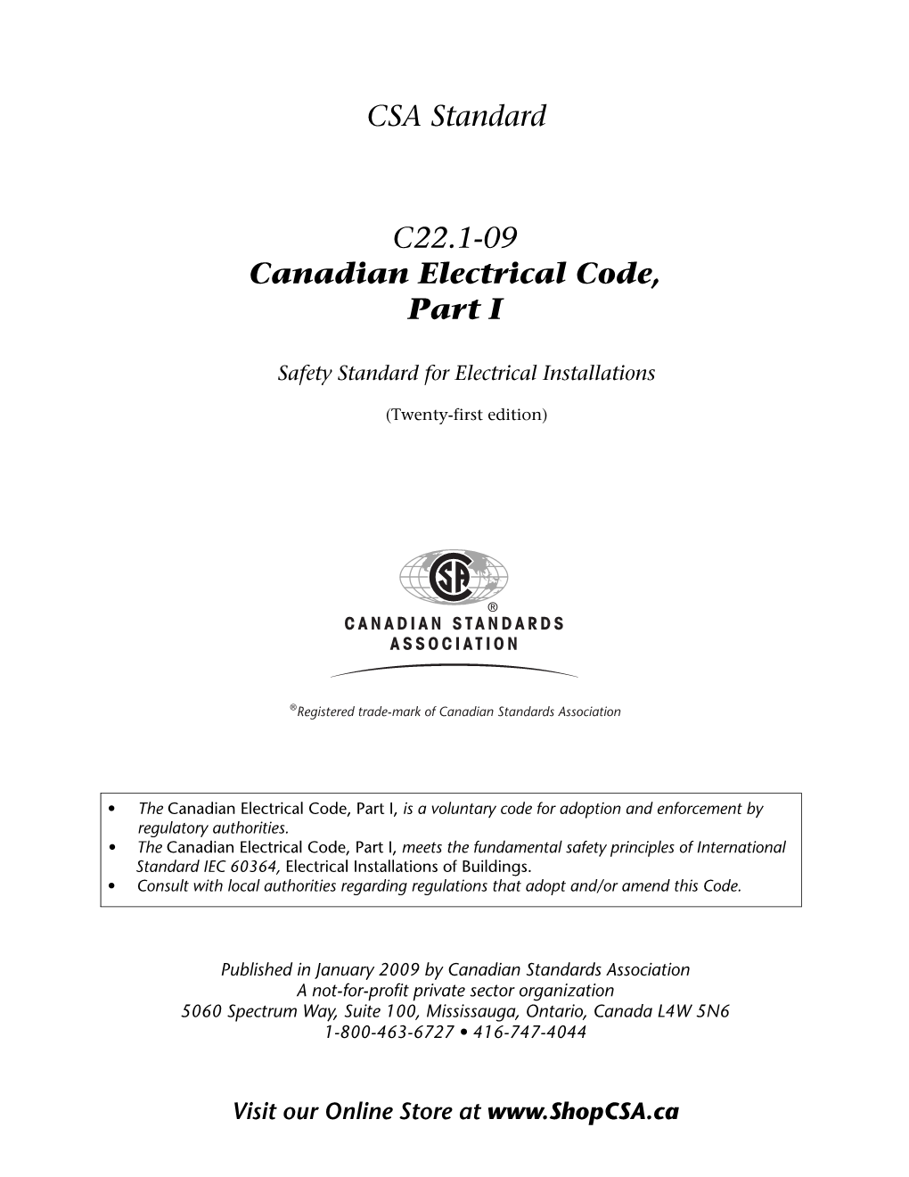 C22.1-09 Canadian Electrical Code, Part I CSA Standard