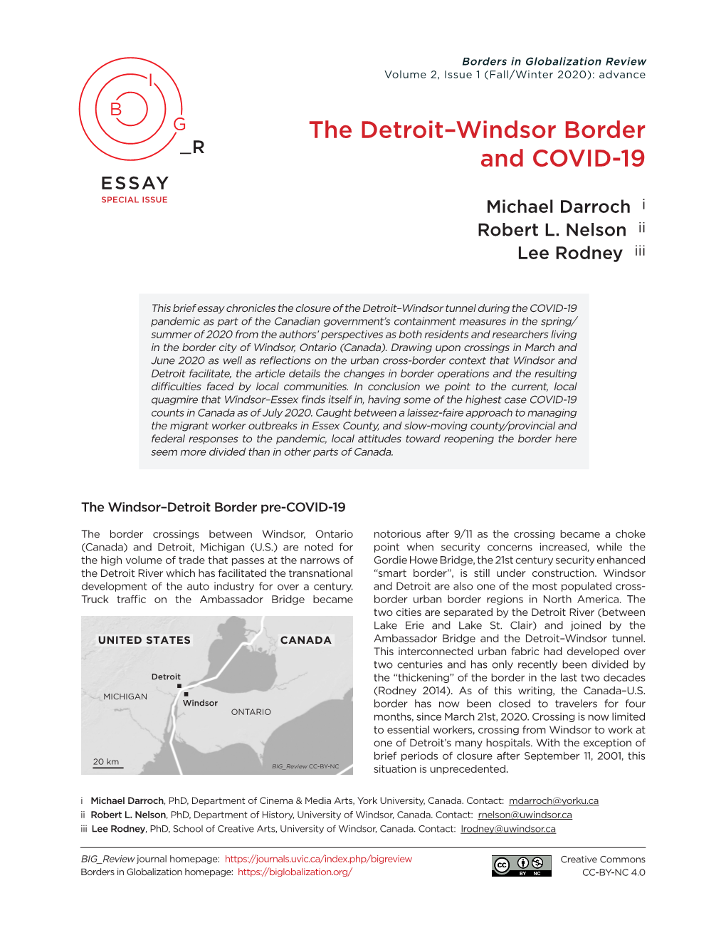 The Detroit–Windsor Border and COVID-19”