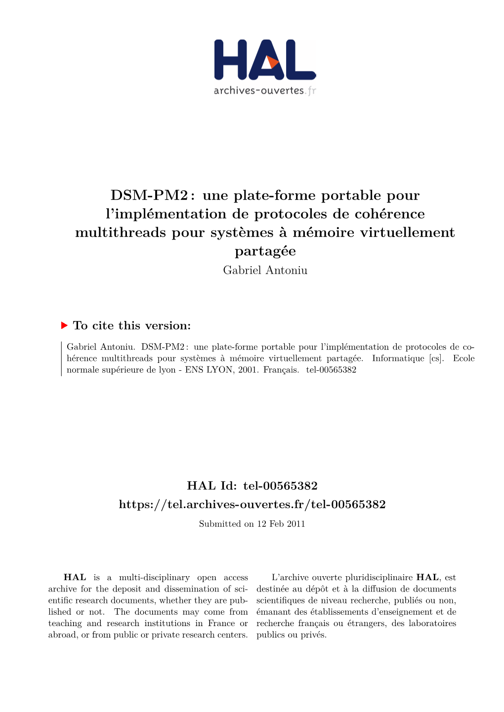 DSM-PM2: Une Plate-Forme Portable Pour L'implémentation De Protocoles