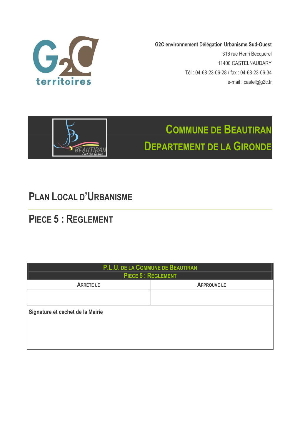 Le Règlement Du PLU De La Commune De Beautiran