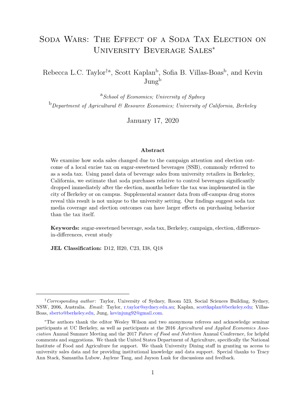 The Effect of a Soda Tax Election on University Beverage Sales∗