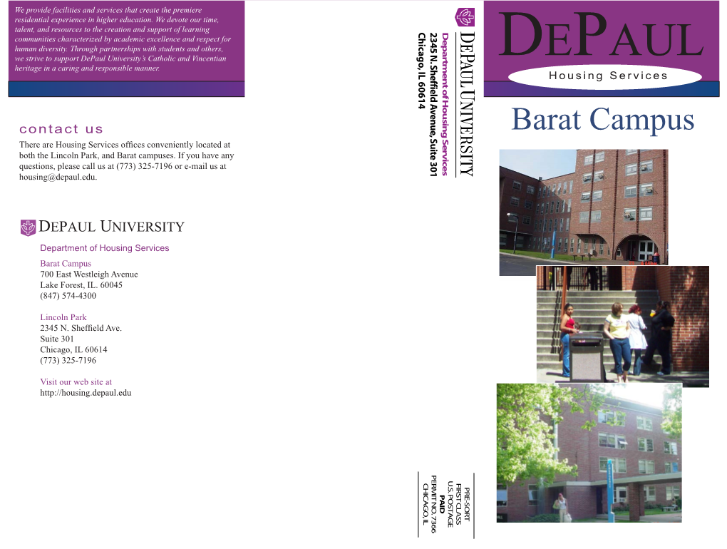Depaul University’S Catholic and Vincentian E AUL Heritage in a Caring and Responsible Manner