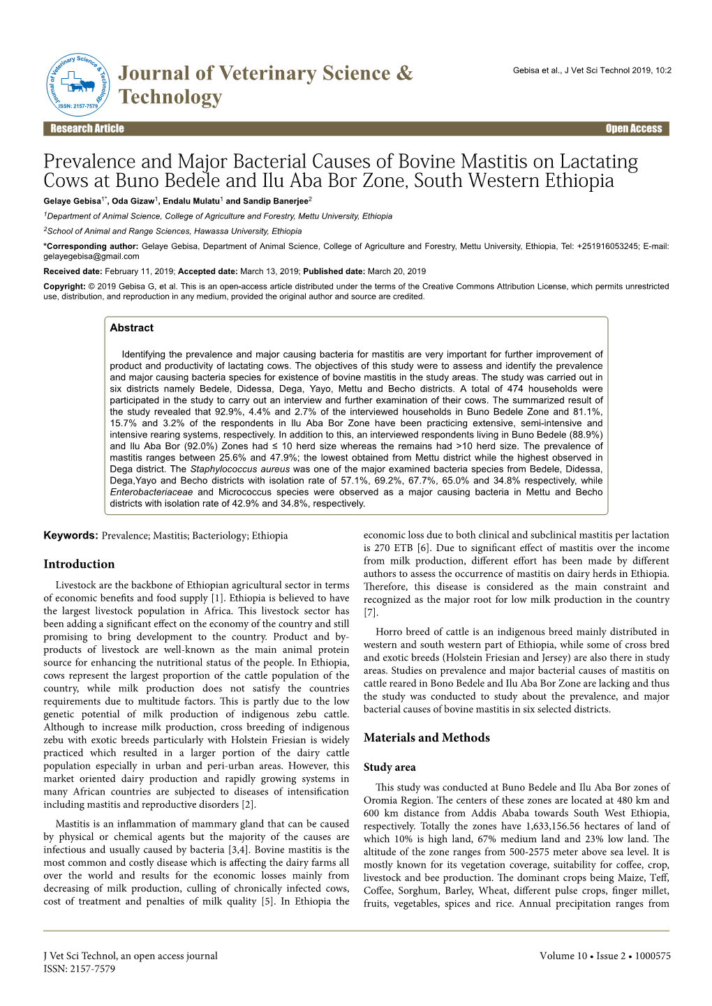 Prevalence and Major Bacterial Causes of Bovine Mastitis On