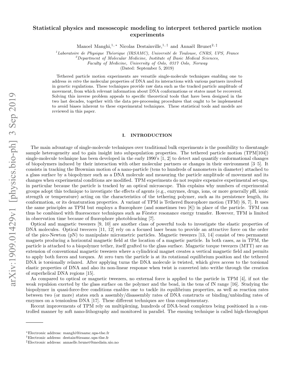 Arxiv:1909.01429V1 [Physics.Bio-Ph] 3 Sep 2019