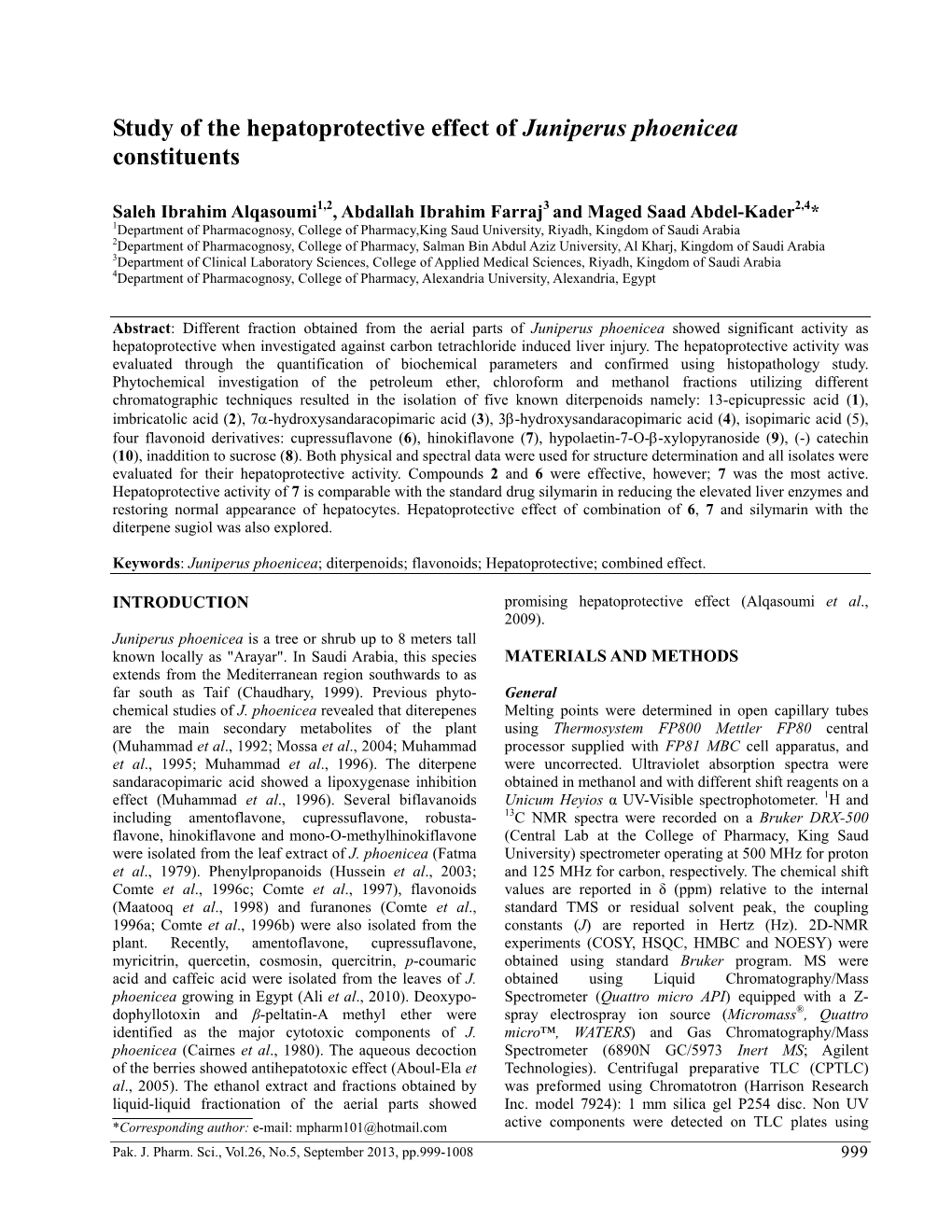 Study of the Hepatoprotective Effect of Juniperus Phoenicea Constituents