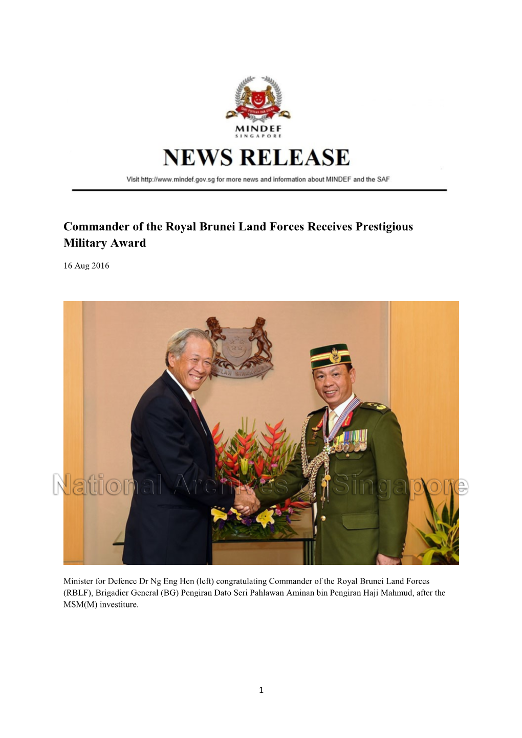 Commander of the Royal Brunei Land Forces Receives Prestigious Military Award