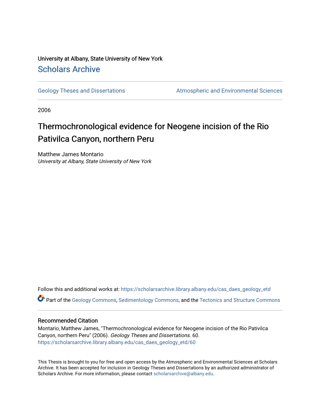 Thermochronological Evidence for Neogene Incision of the Rio Pativilca Canyon, Northern Peru