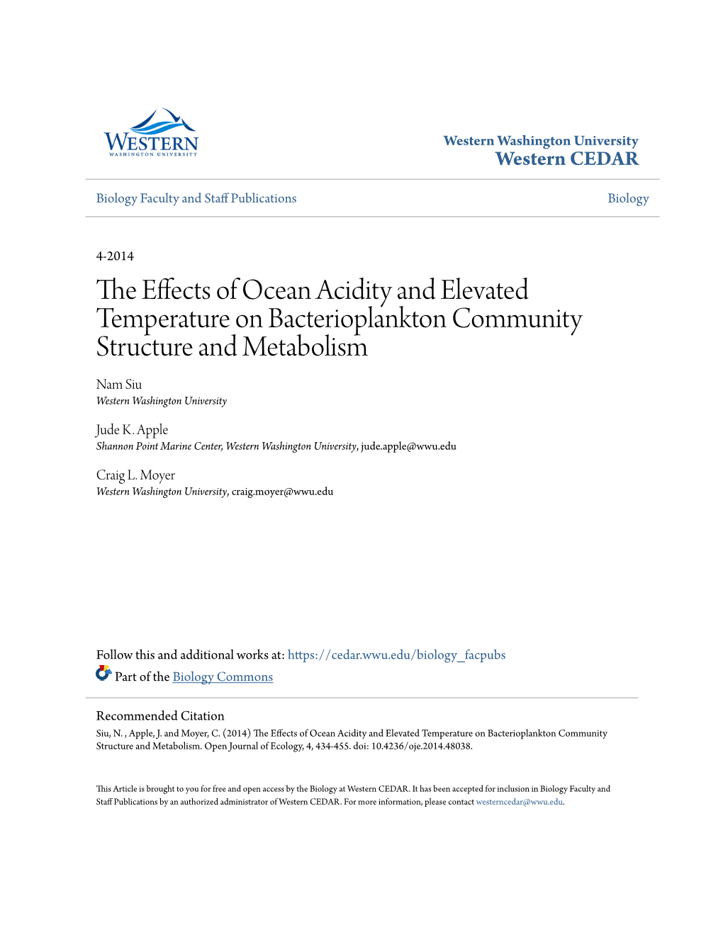 The Effects of Ocean Acidity and Elevated Temperature on Bacterioplankton Community Structure and Metabolism