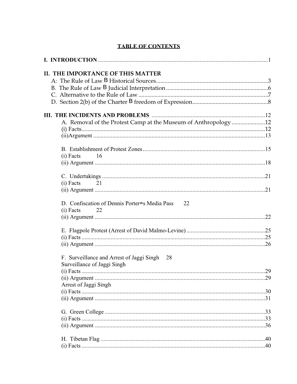 Table of Contents I. Introduction