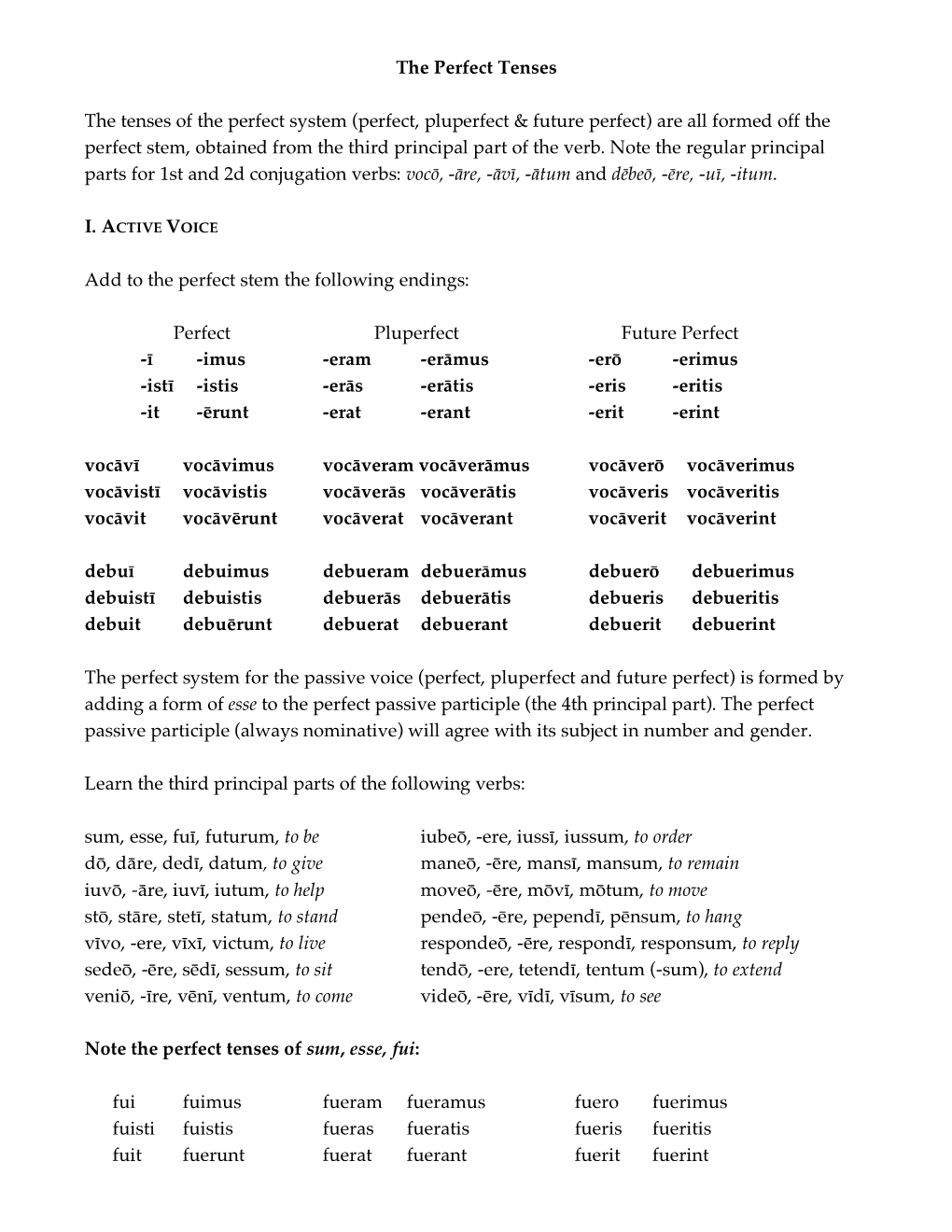 The Perfect Tenses the Tenses of the Perfect System (Perfect, Pluperfect