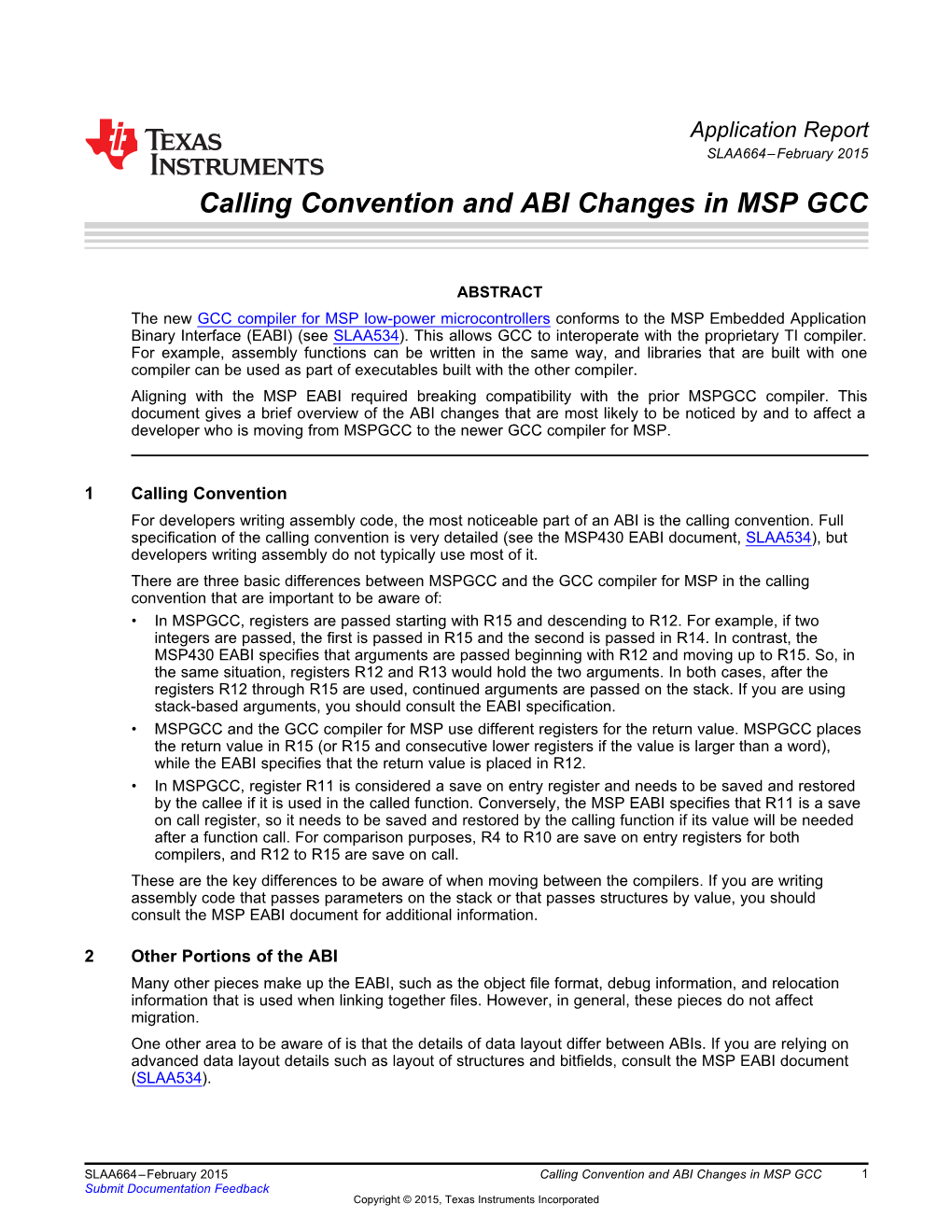 Calling Convention and ABI Changes in MSP GCC