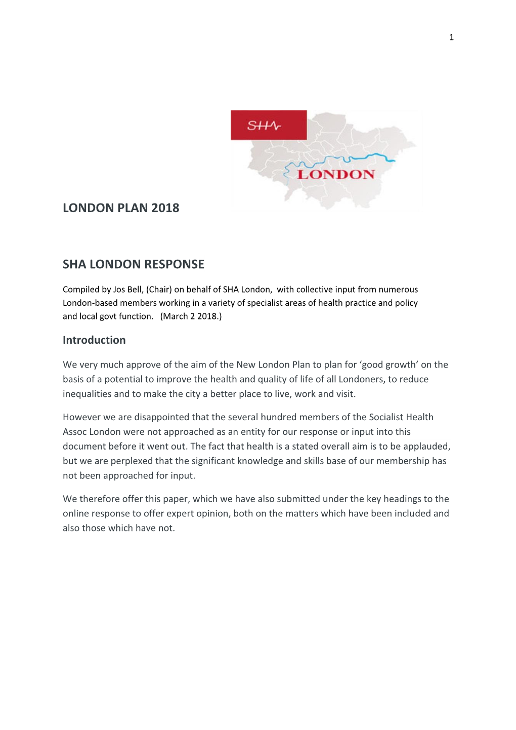 London Plan 2018 Sha London Response