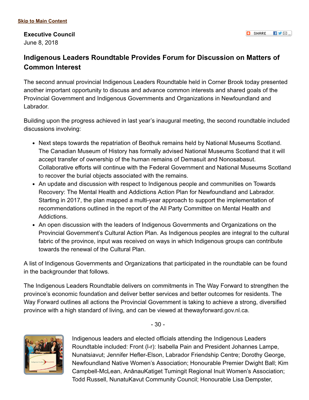 Indigenous Leaders Roundtable Provides Forum for Discussion on Matters of Common Interest