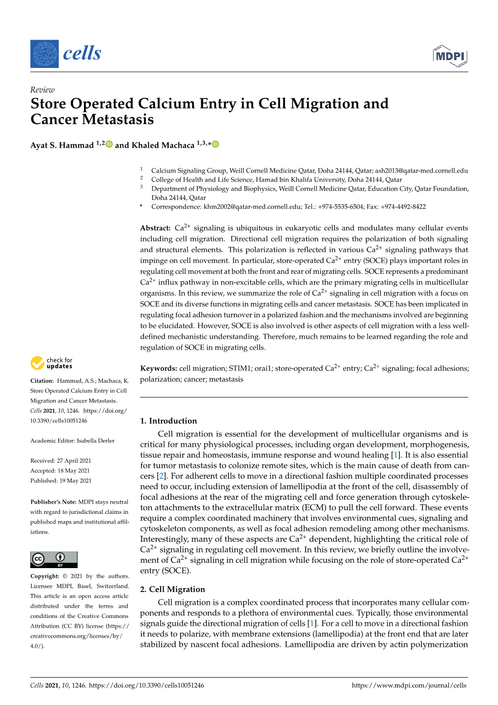 Store Operated Calcium Entry in Cell Migration and Cancer Metastasis