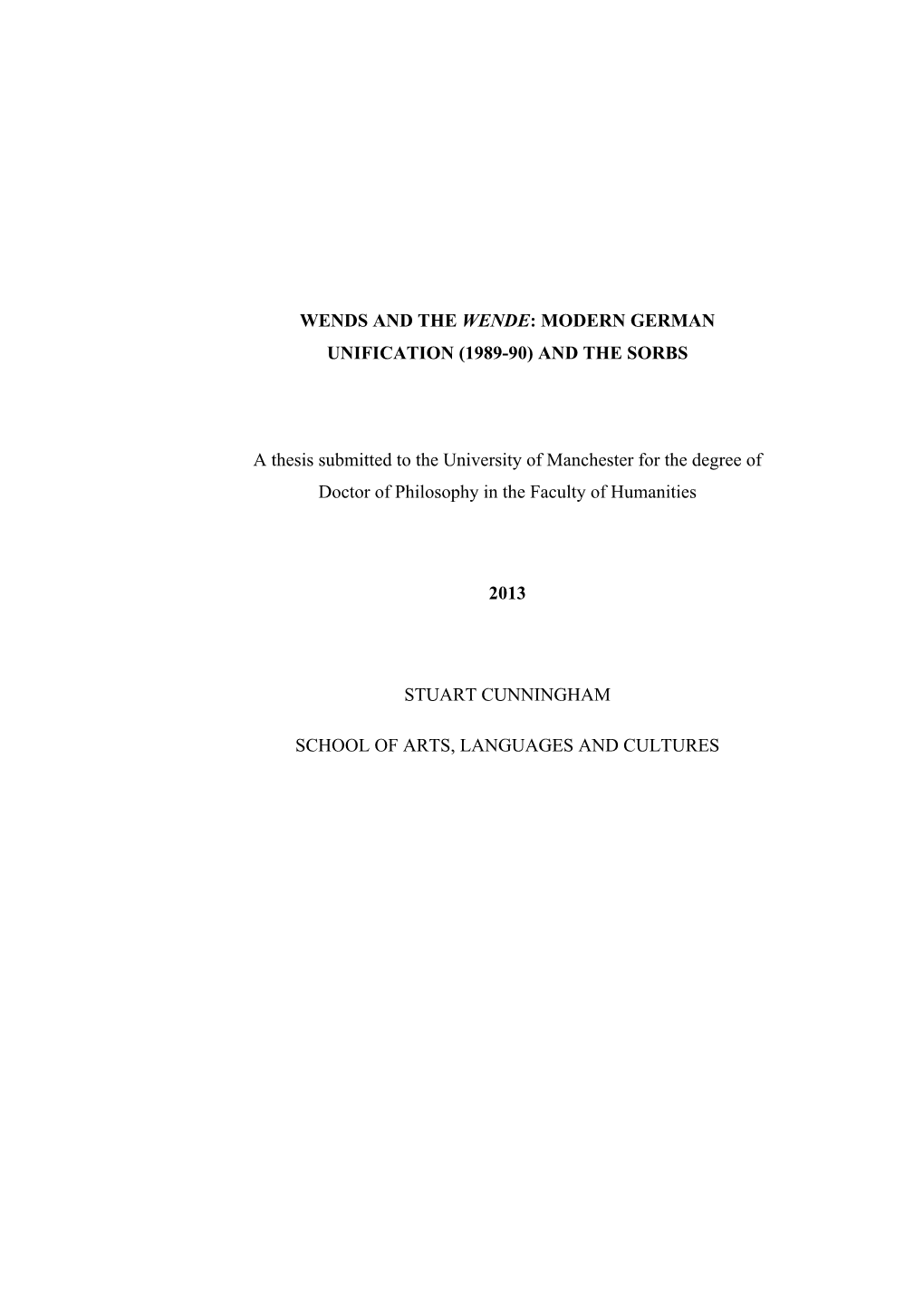 Wends and the Wende: Modern German Unification (1989-90) and the Sorbs