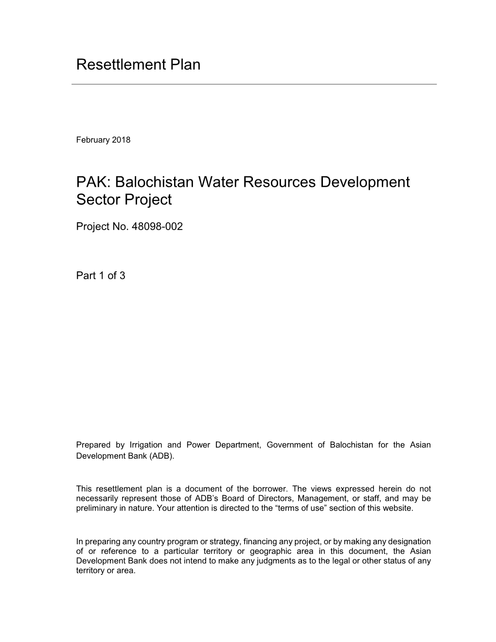 48098-002: Siri Toi Dam Subproject Resettlement Plan