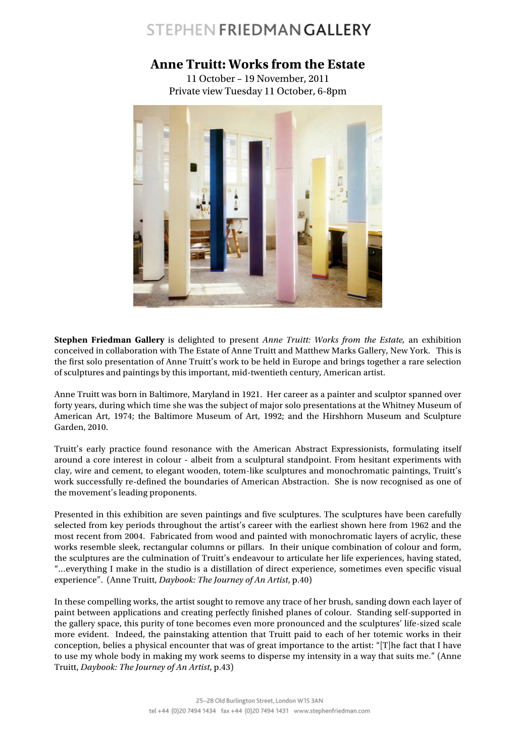 Anne Truitt Press Release