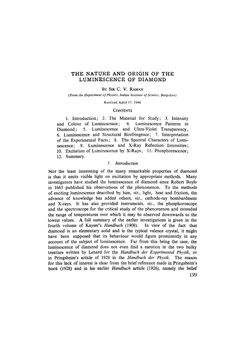 The Nature and Origin of the Luminescence of Diamond by Sir C