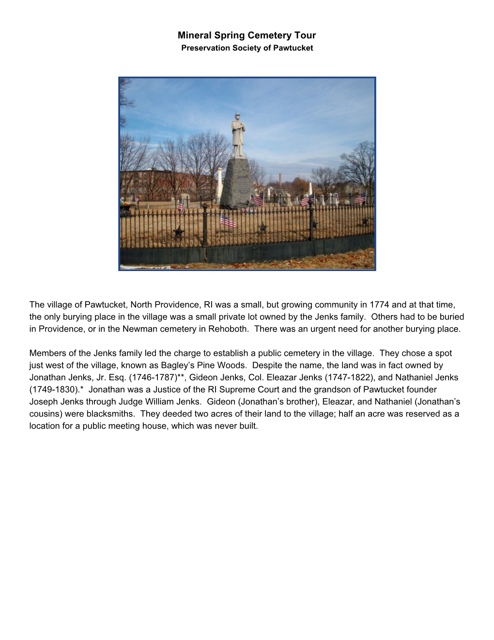 Mineral Spring Cemetery Tour Preservation Society of Pawtucket