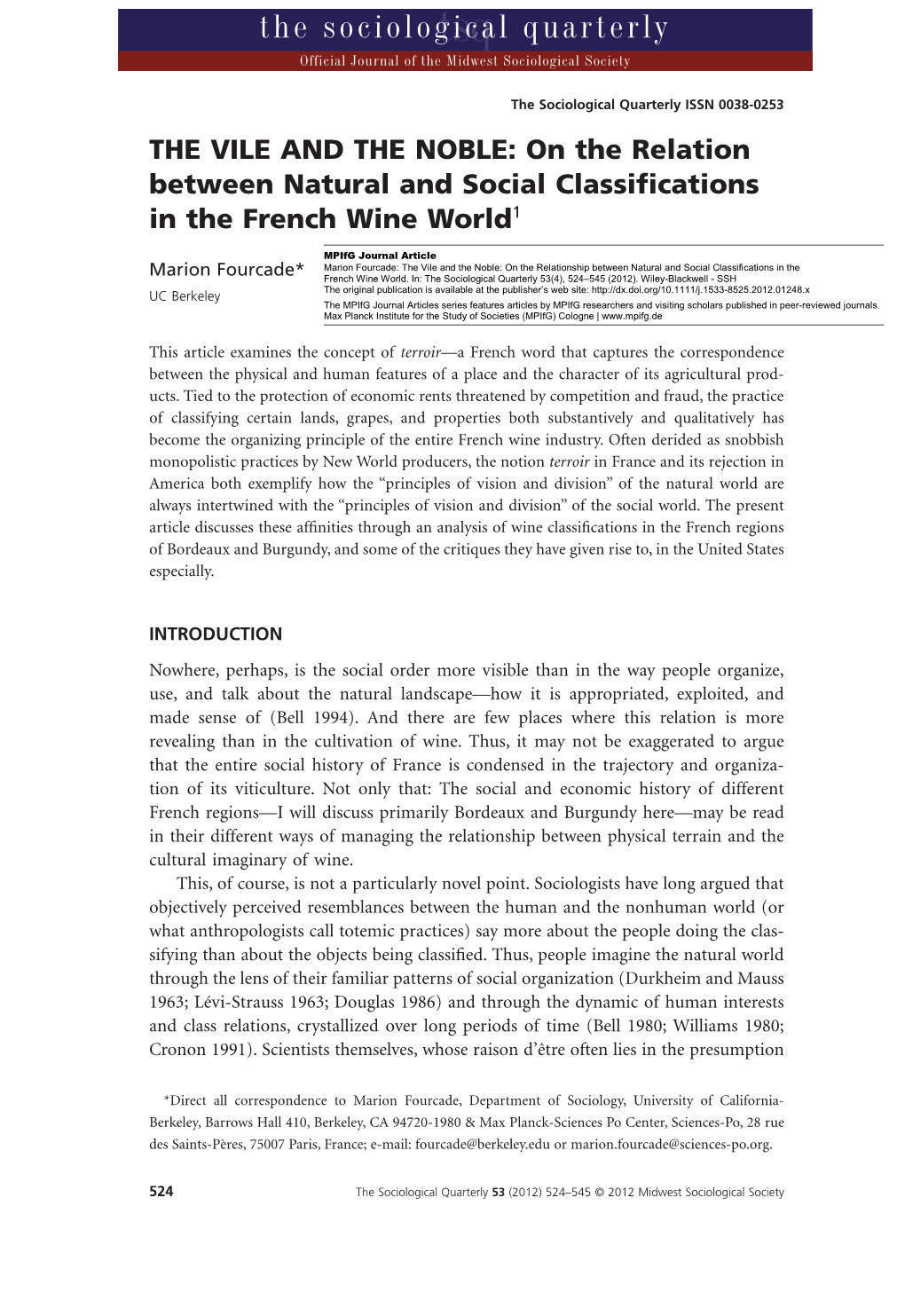 On the Relation Between Natural and Social Classifications in the French