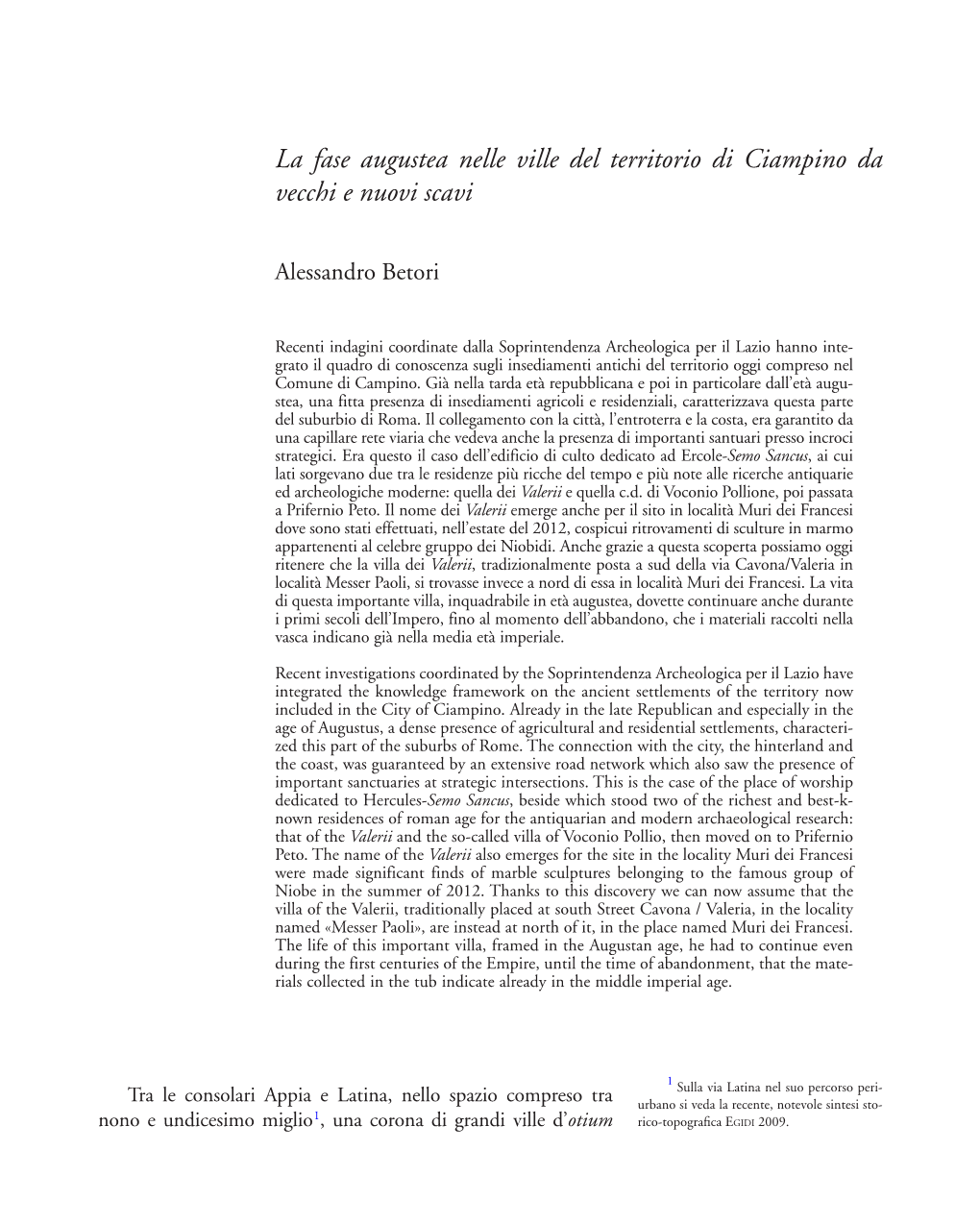 La Fase Augustea Nelle Ville Del Territorio Di Ciampino Da Vecchi E Nuovi Scavi