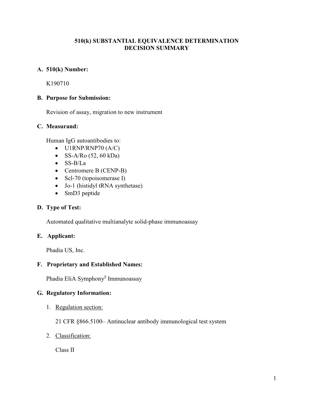 510(K) Substantial Equivalence Determination Decision Memorandum Assay Only Template