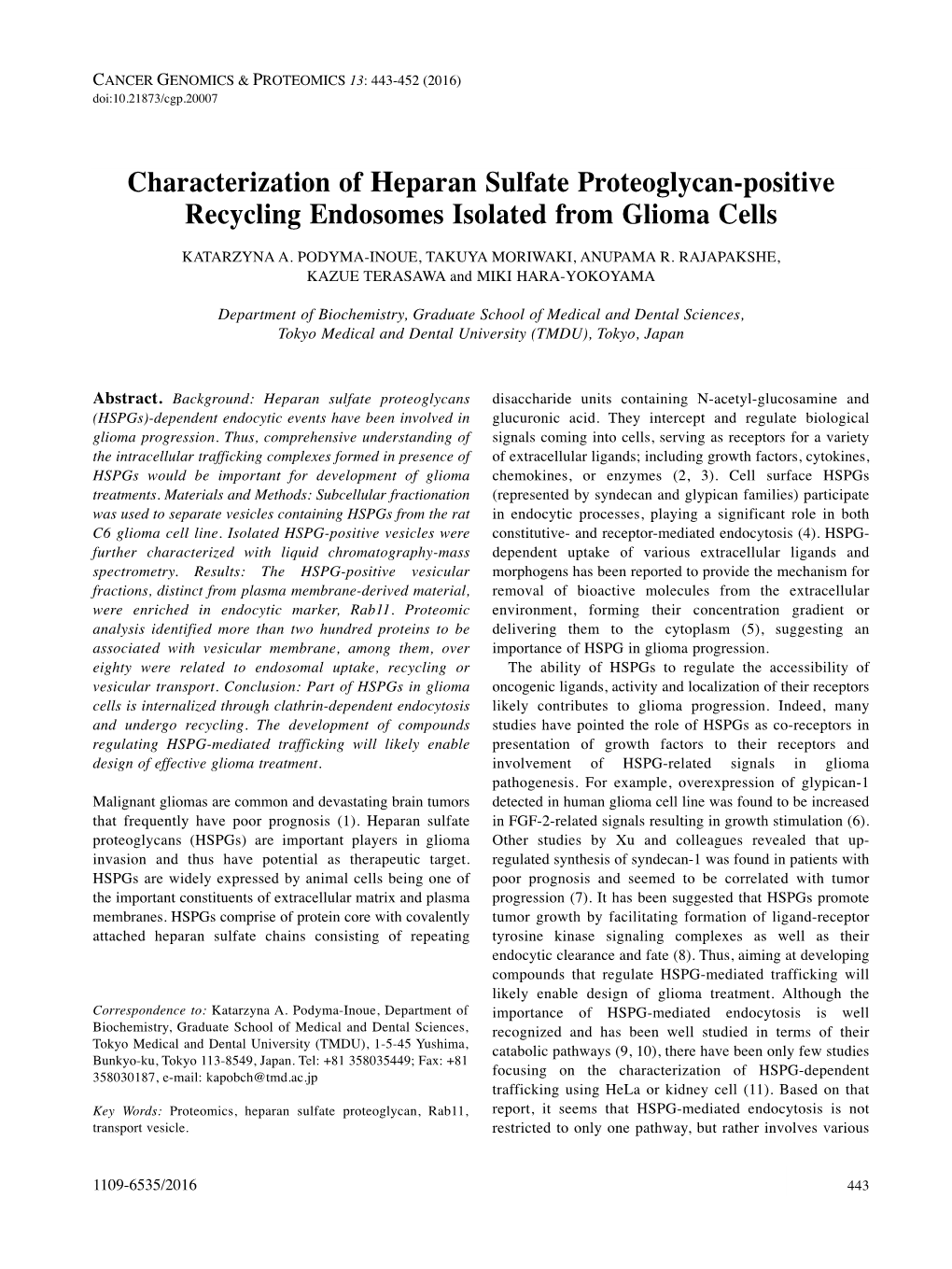 Characterization of Heparan Sulfate Proteoglycan-Positive Recycling