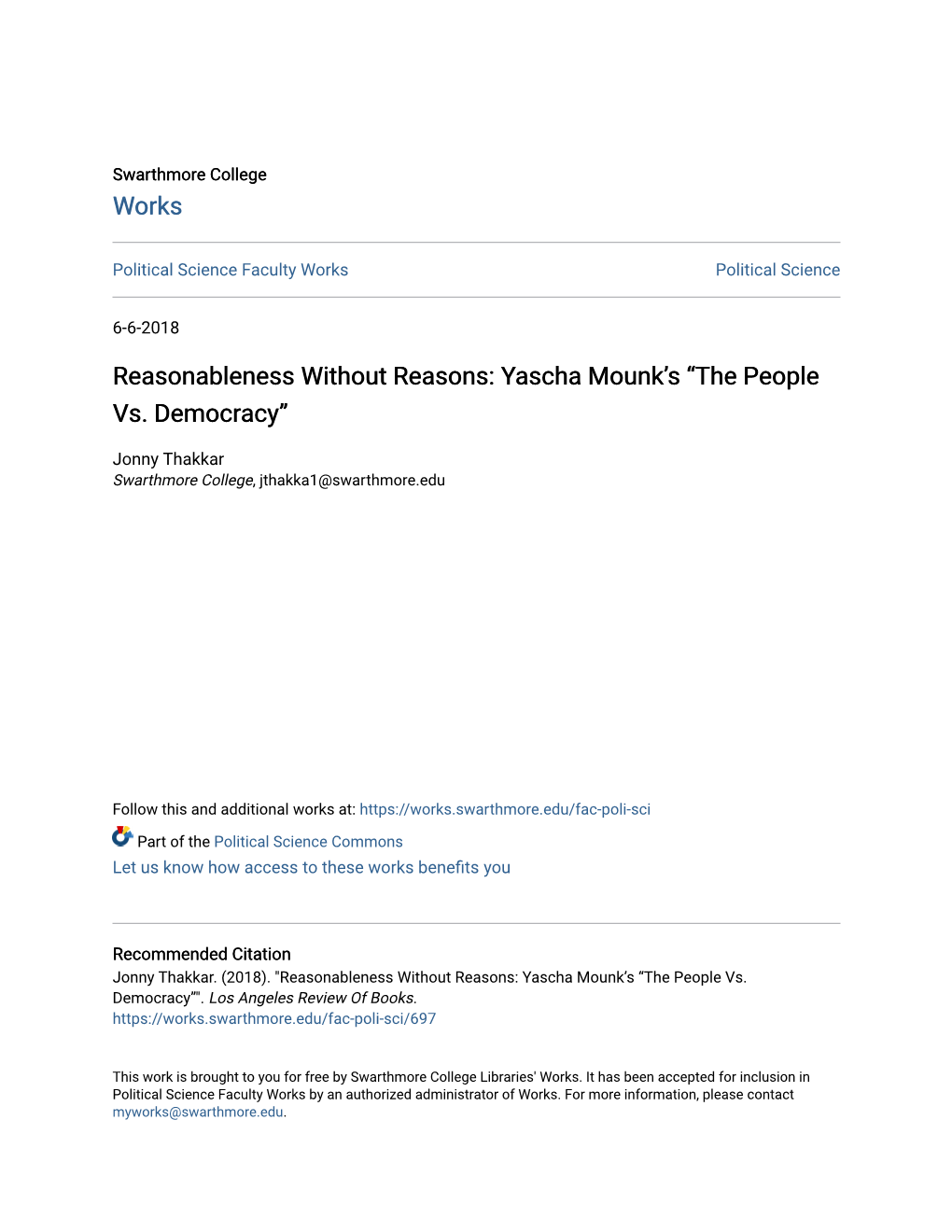 Reasonableness Without Reasons: Yascha Mounk's “The People Vs. Democracy”