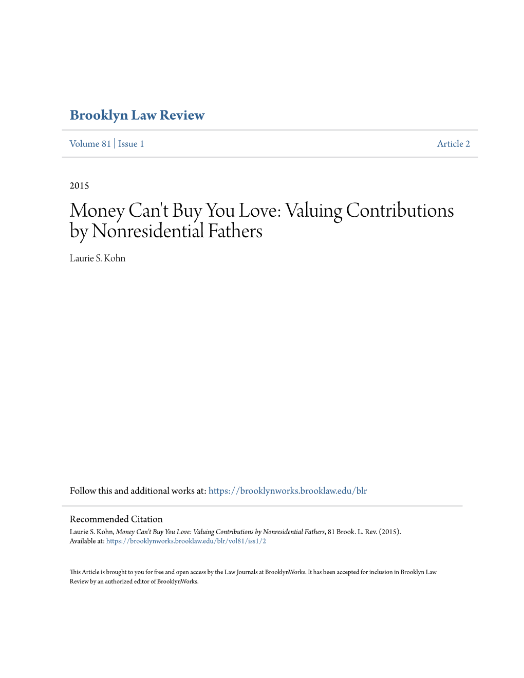 Valuing Contributions by Nonresidential Fathers Laurie S