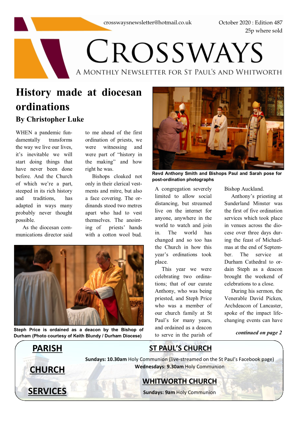 History Made at Diocesan Ordinations Continued from Front Page NHS Track and Trace on People