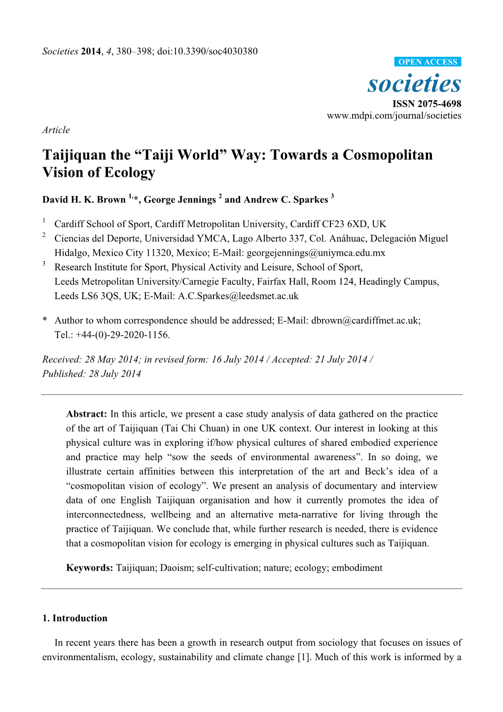 Taijiquan the “Taiji World” Way: Towards a Cosmopolitan Vision of Ecology