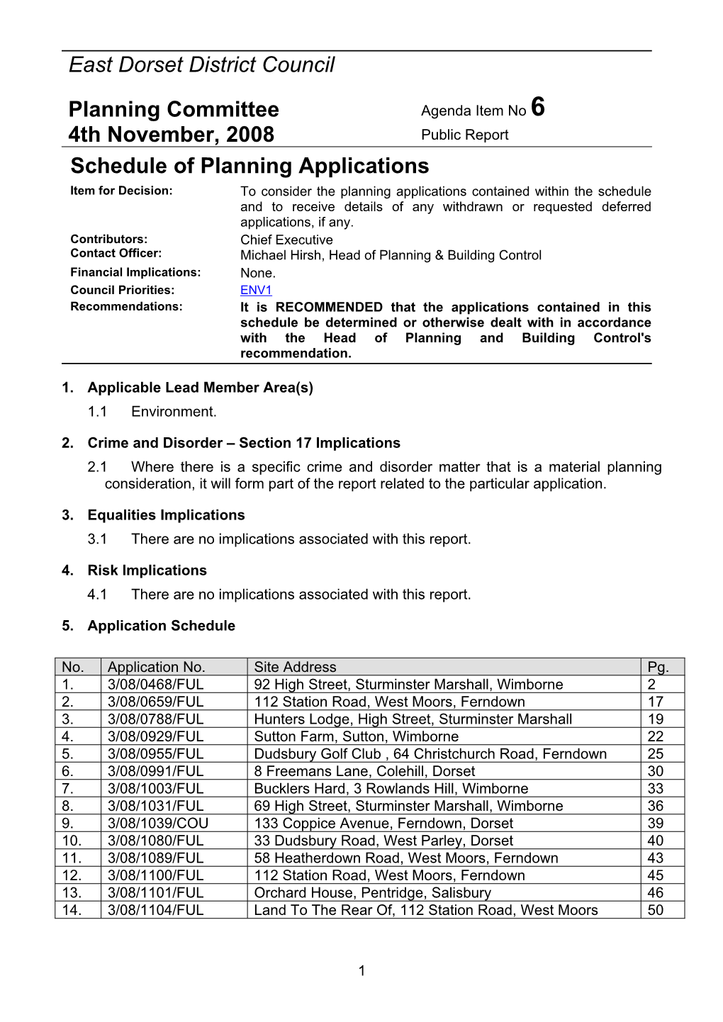 Schedule of Planning Applications