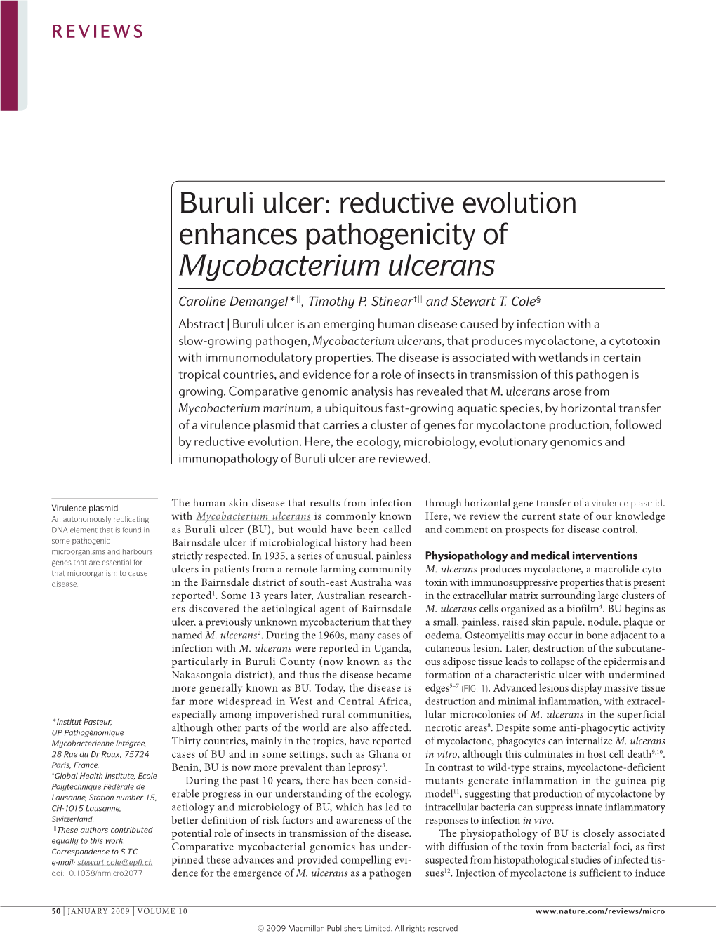 Buruli Ulcer: Reductive Evolution Enhances Pathogenicity of Mycobacterium Ulcerans