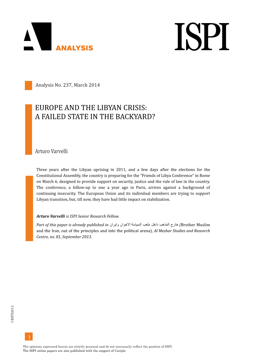 Europe and the Libyan Crisis: a Failed State in The