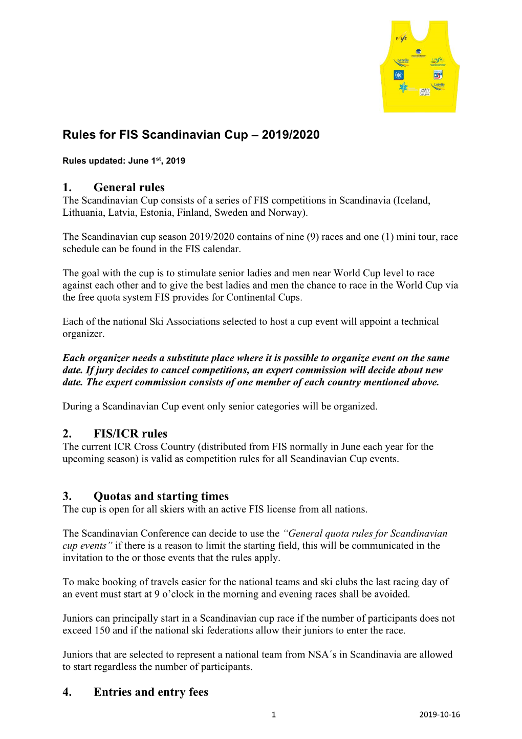 Rules for FIS Continental Cups
