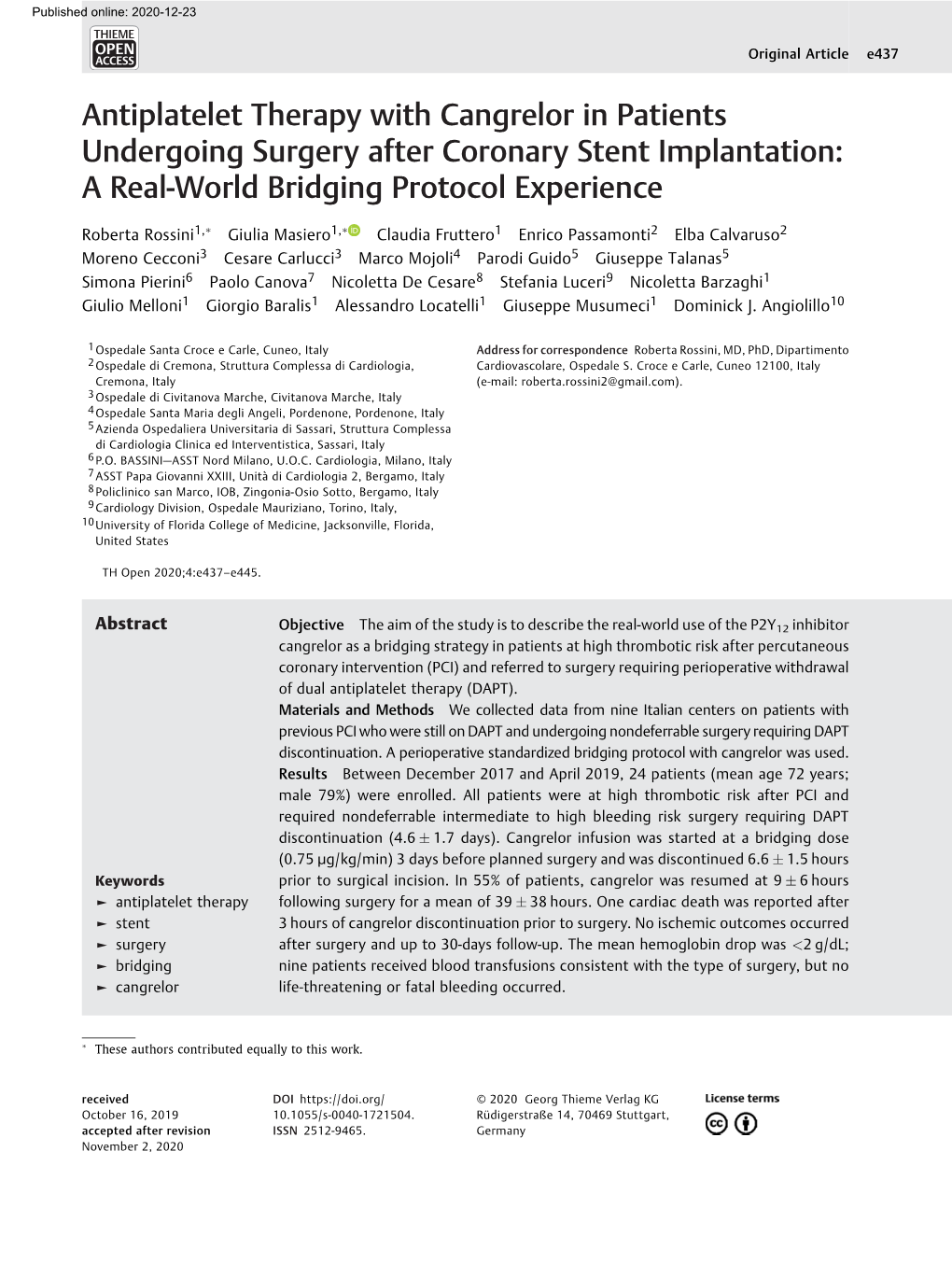 Antiplatelet Therapy with Cangrelor in Patients Undergoing Surgery After Coronary Stent Implantation: a Real-World Bridging Protocol Experience