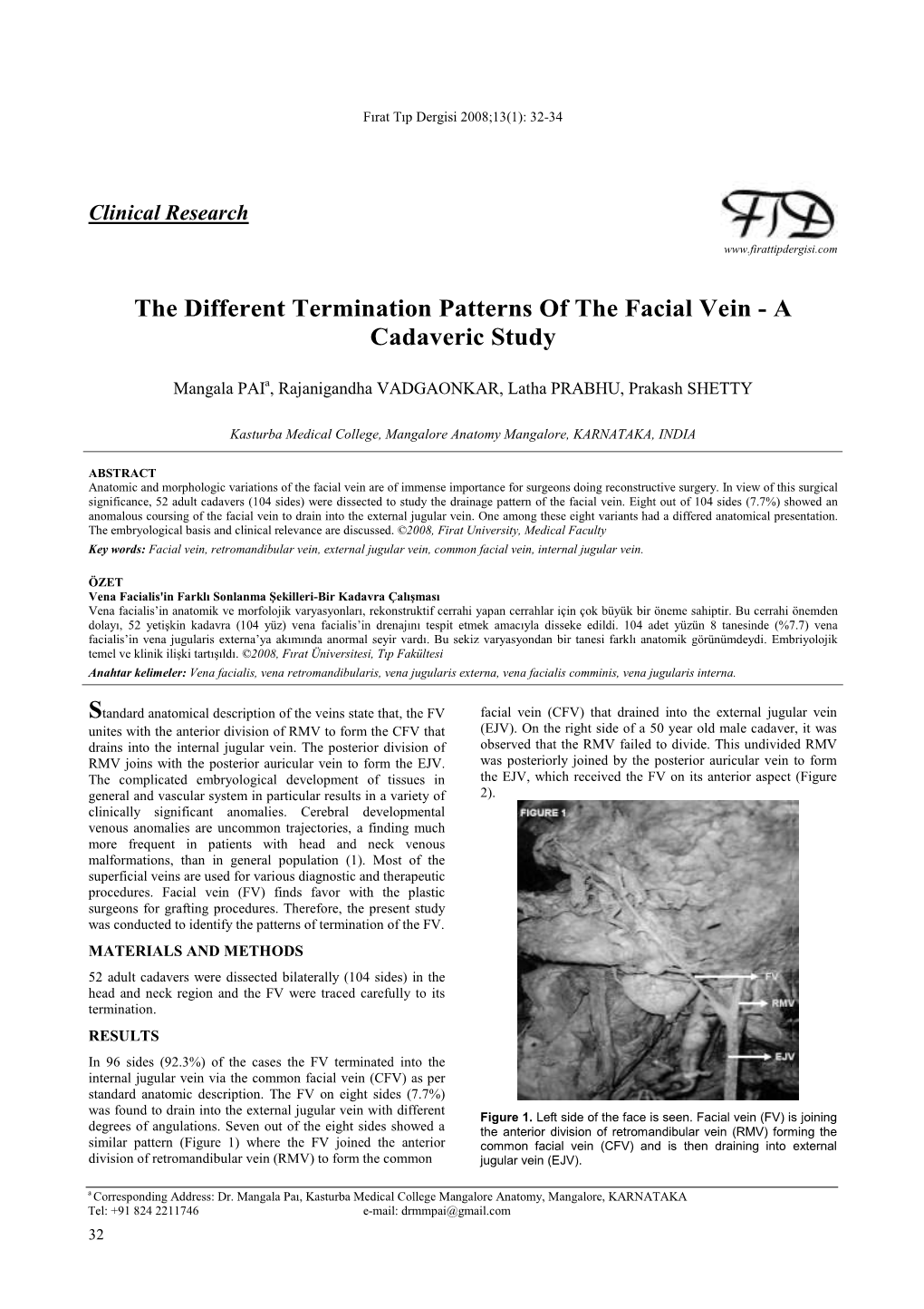 The Different Termination Patterns of the Facial Vein