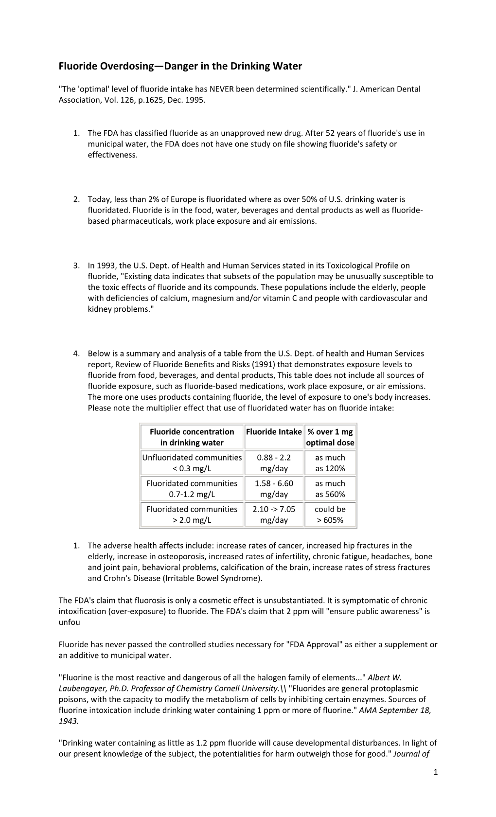 Fluoride Overdosing—Danger in the Drinking Water