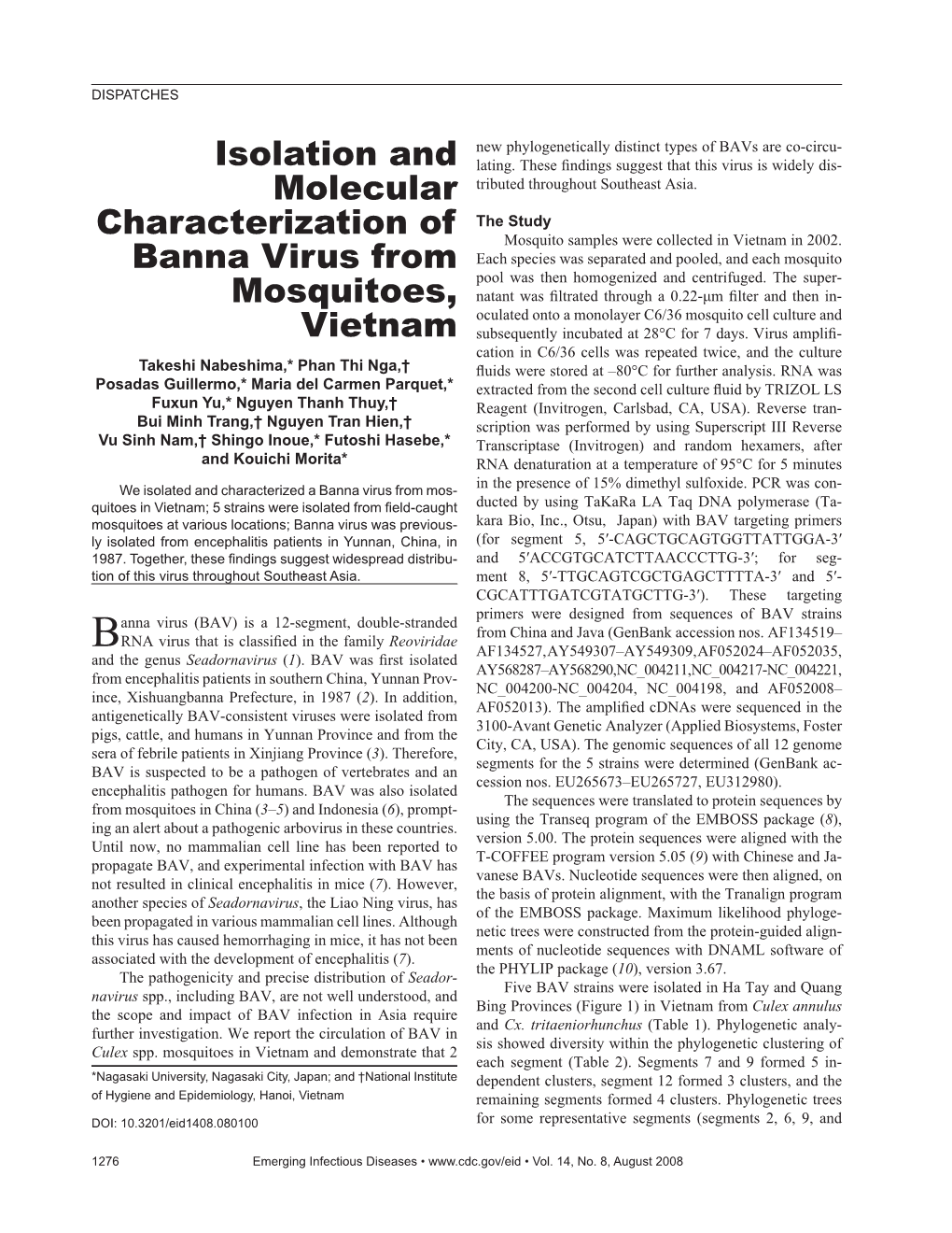 Isolation and Molecular Characterization of Banna Virus