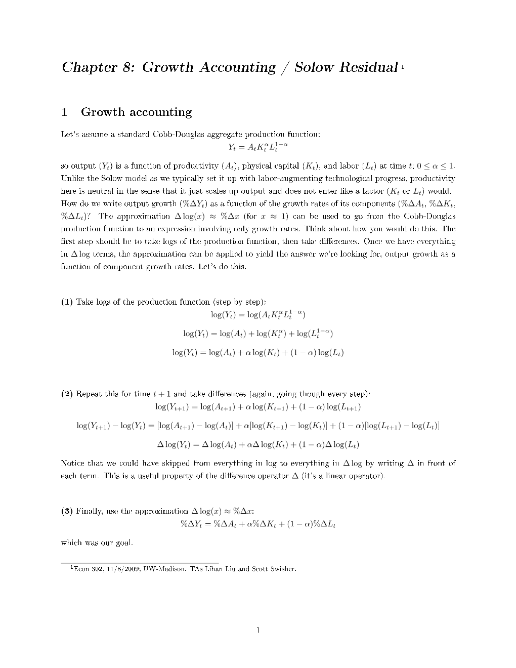 Chapter 8: Growth Accounting / Solow Residual 1