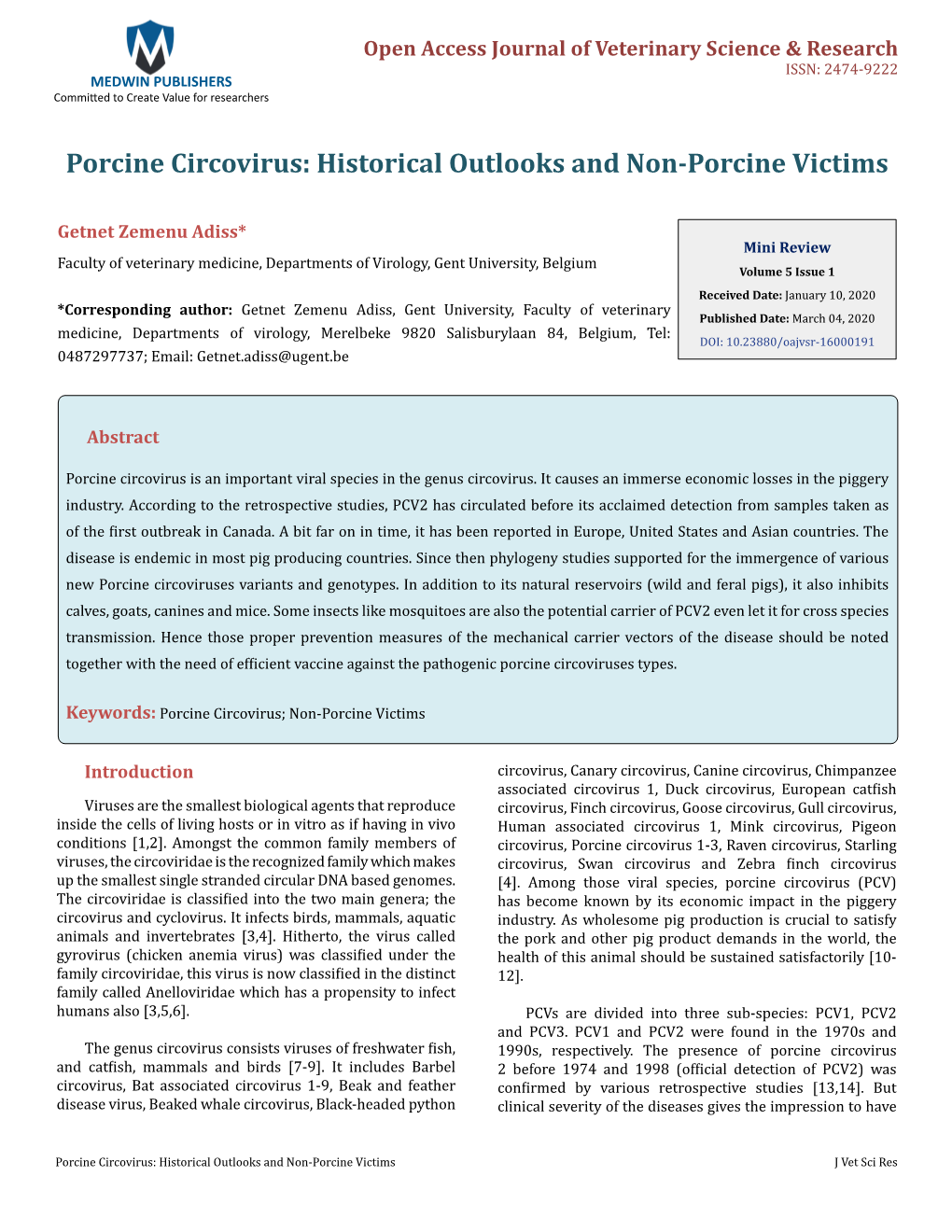 Porcine Circovirus: Historical Outlooks and Non-Porcine Victims